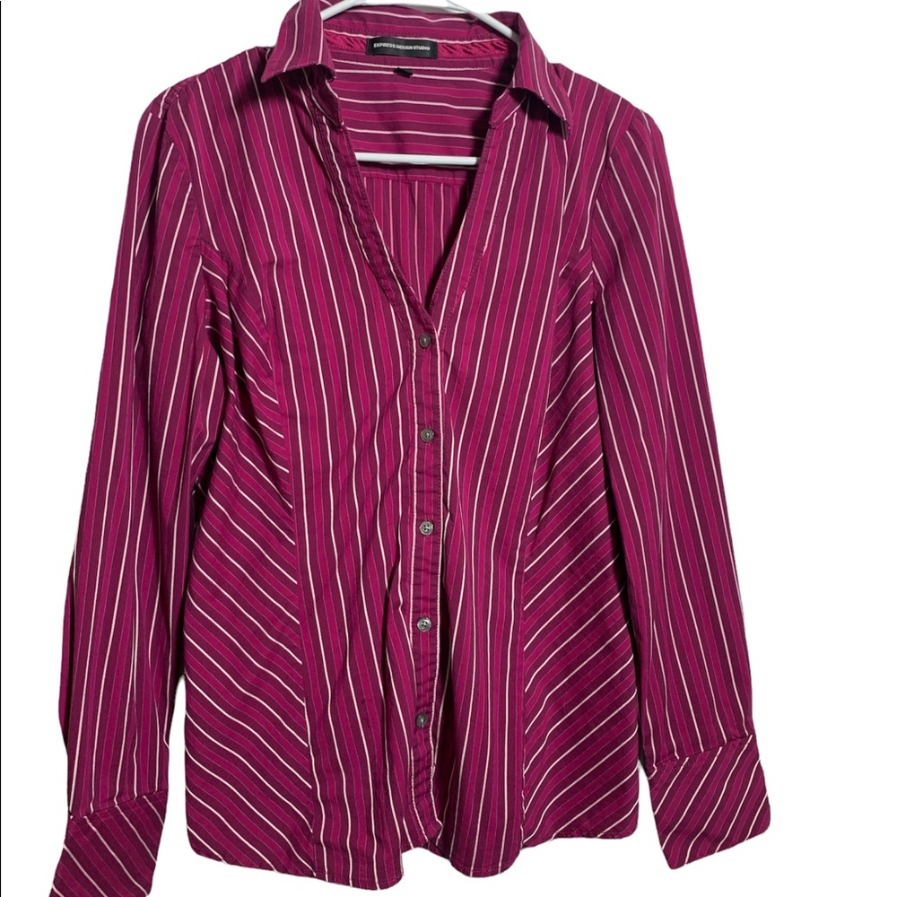 Express Design Studio pink and white striped button down shirt size L